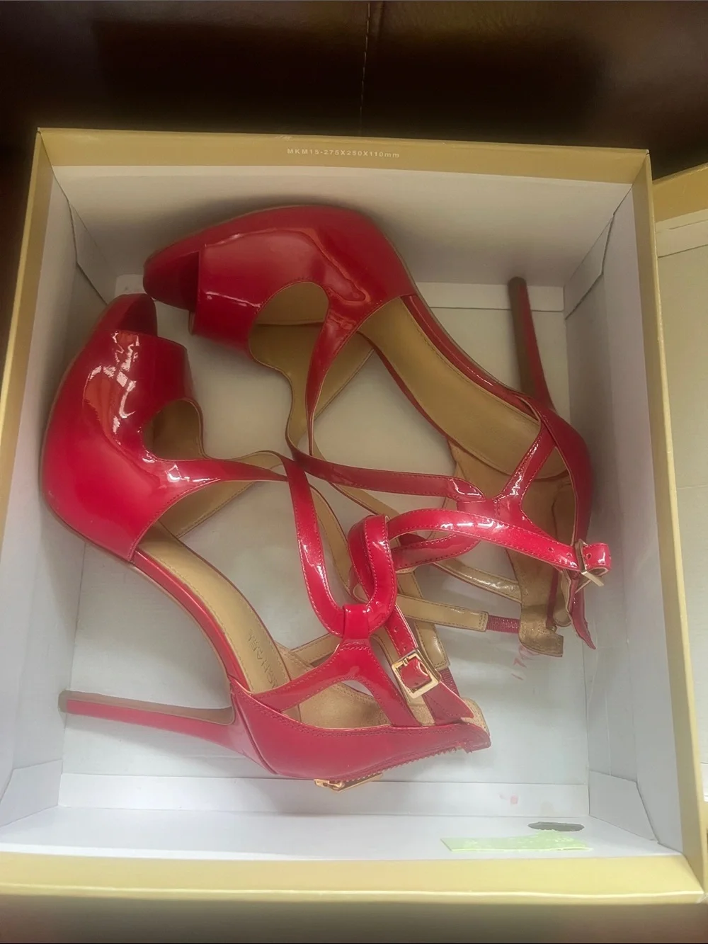 Michael Kors Red Patent T-Strap Stiletto Sandals